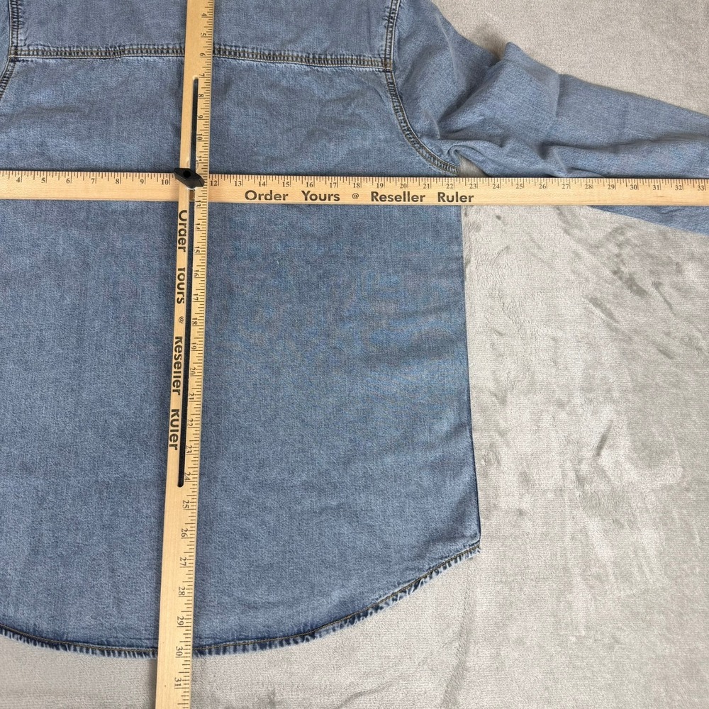 7 For All Mankind Western Denim Shirt Men Medium Blue Pearl Snap Flap Pocket NWT - Picture 6 of 6